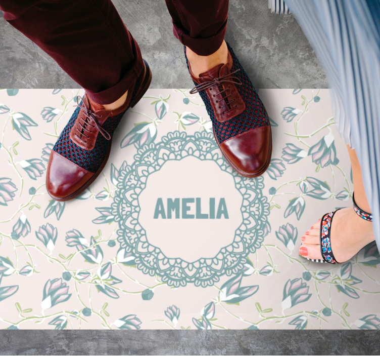 Tapis vinyle chambre motif floral avec nom - TenStickers