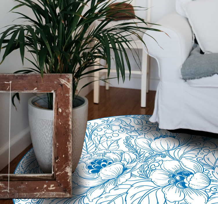 Tapis vinyle plantes à motif floral rond - TenStickers