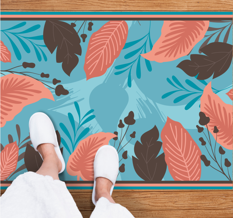 Tapis vinyle plantes bleu motif feuilles botaniques - TenStickers
