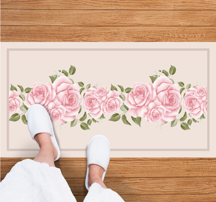 Tapis vinyle plantes bordure de roses roses - TenStickers
