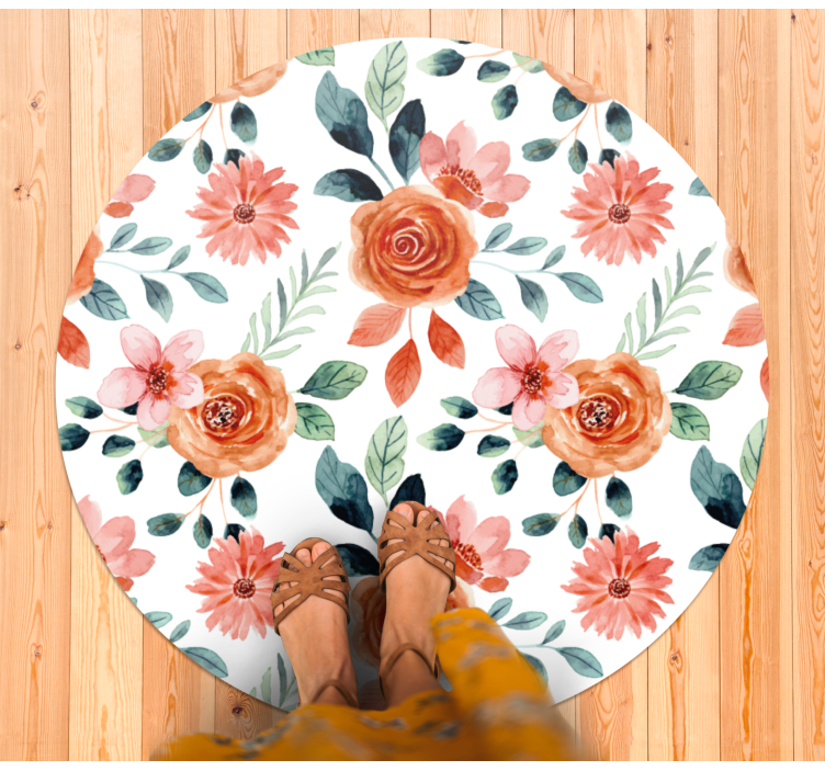 Tapis vinyle entrée cercle de fleurs florales - TenStickers