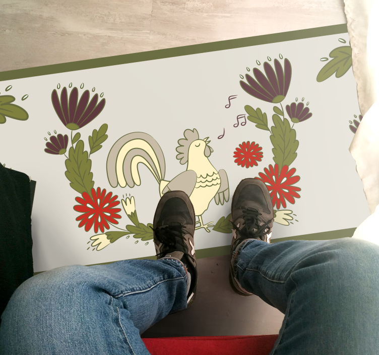 Tapis vinyle animal charmant coq fleuri - TenStickers