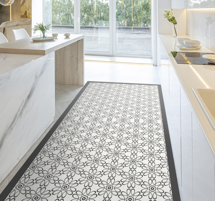 Tapis de cuisine carreaux à motifs floraux - TenStickers