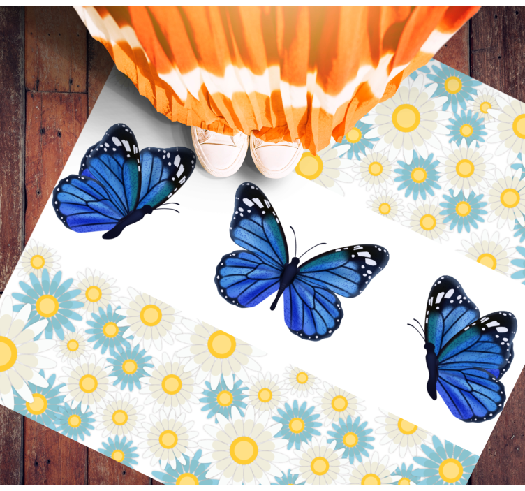 Tapis vinyle plantes papillons bleus - TenStickers