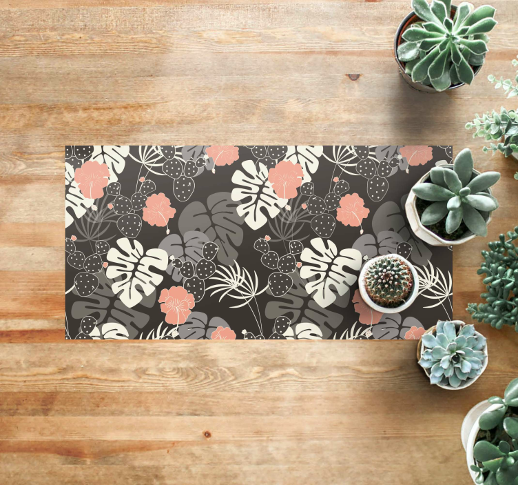 Tapis vinyle plantes design noir tropical - TenStickers