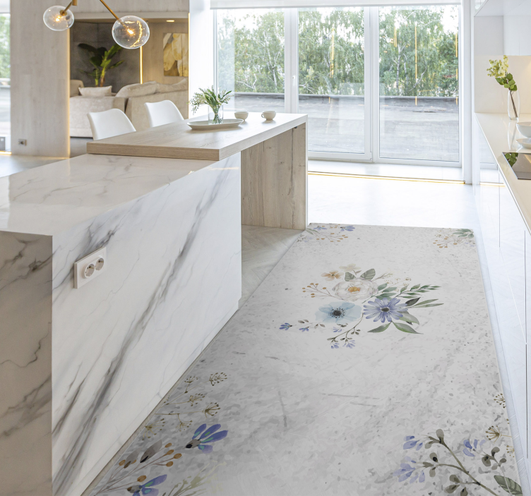 Tapis vinyle plantes élégance du marbre floral - TenStickers