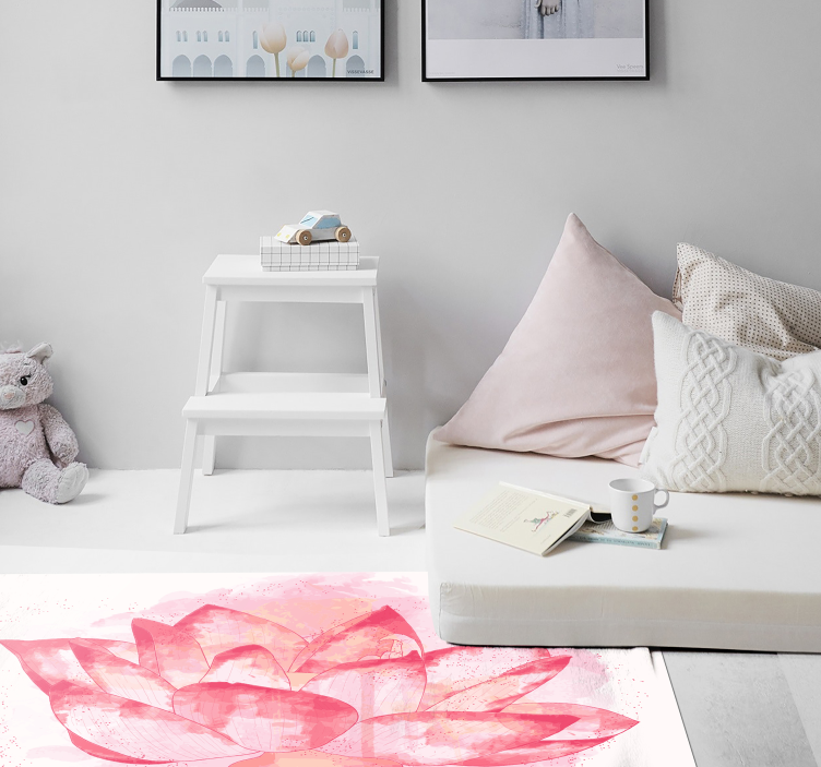 Tapis vinyle plantes lotus aquarelle - TenStickers