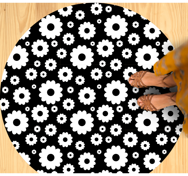 Tapis vinyle plantes motif de fleur noire - TenStickers