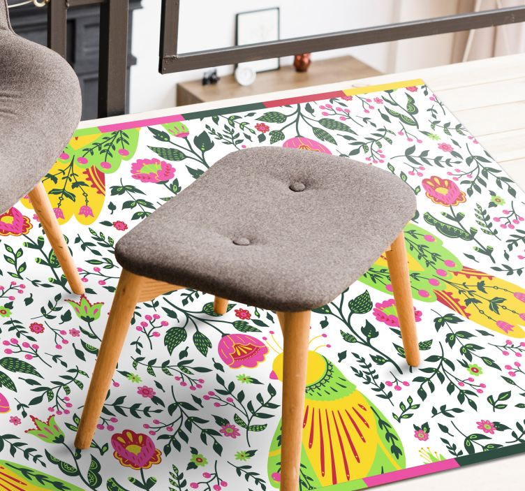 Tapis vinyle plantes motif de perroquet floral - TenStickers