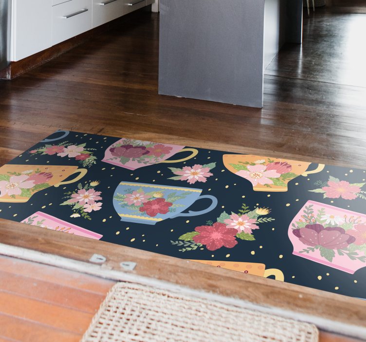 Tapis vinyle plantes motif de tasse à thé floral - TenStickers