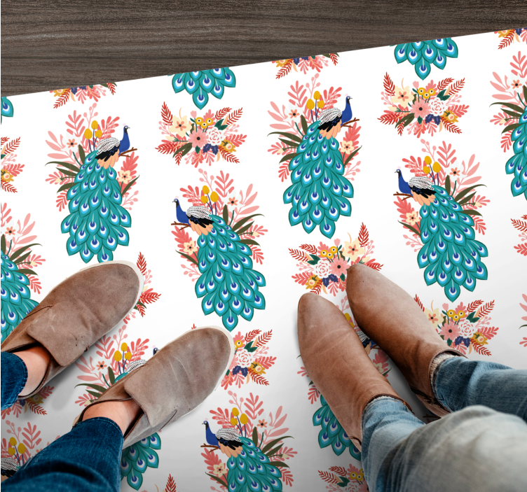 Tapis vinyle plantes motif floral de paon - TenStickers