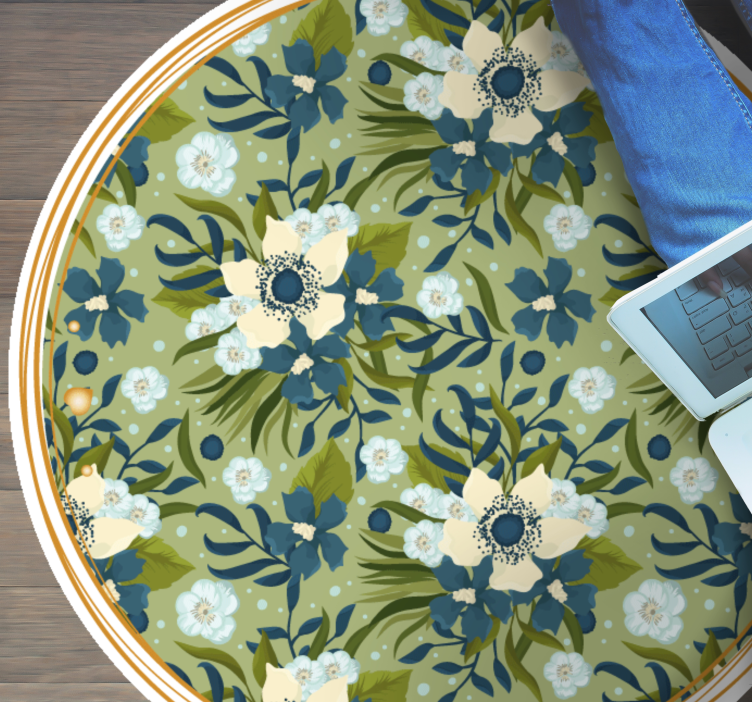 Tapis vinyle plantes motif rond et florissant - TenStickers