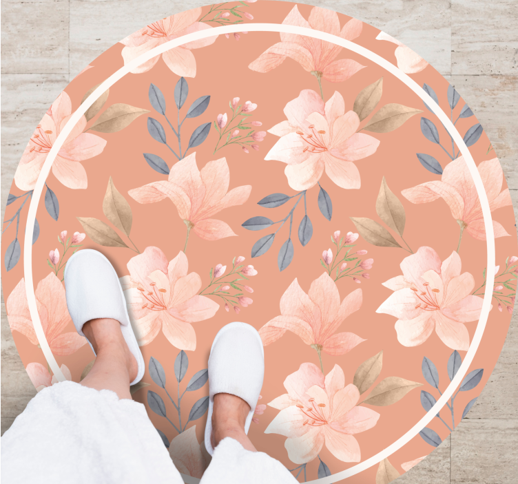 Tapis vinyle plantes motif floral pêche - TenStickers
