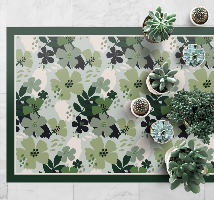 Tapis vinyle plantes motif floral vert - TenStickers