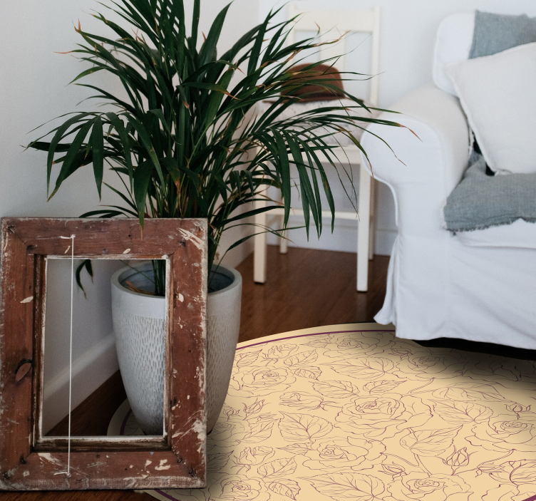 Tapis vinyle plantes motif rose rond - TenStickers