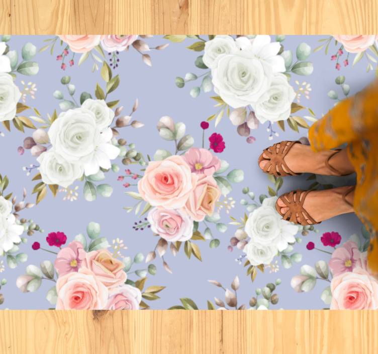 Tapis vinyle plantes motifs de roses élégants - TenStickers
