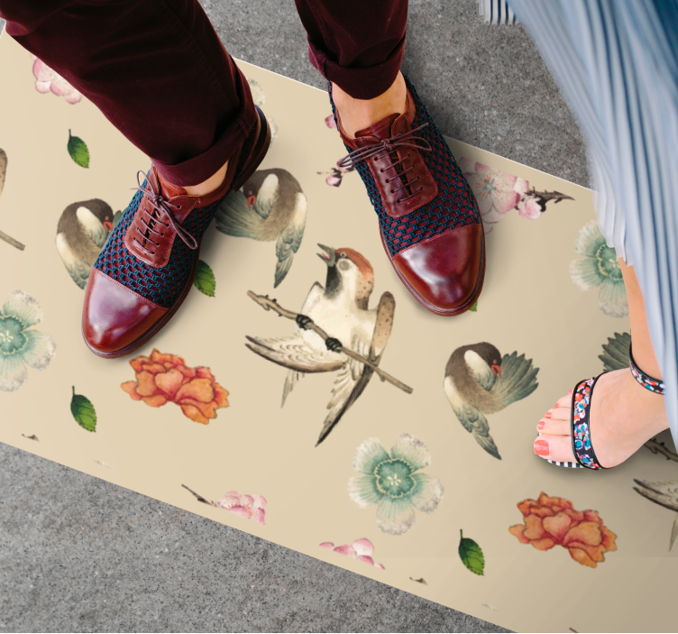 Tapis vinyle animal oiseaux et fleurs - TenStickers