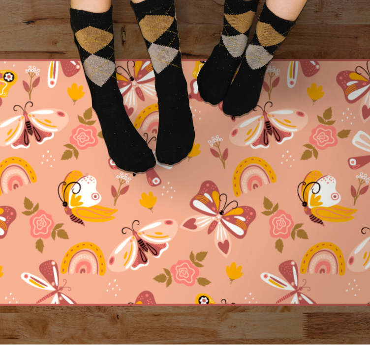 Tapis vinyle bébé papillons floraux colorés - TenStickers