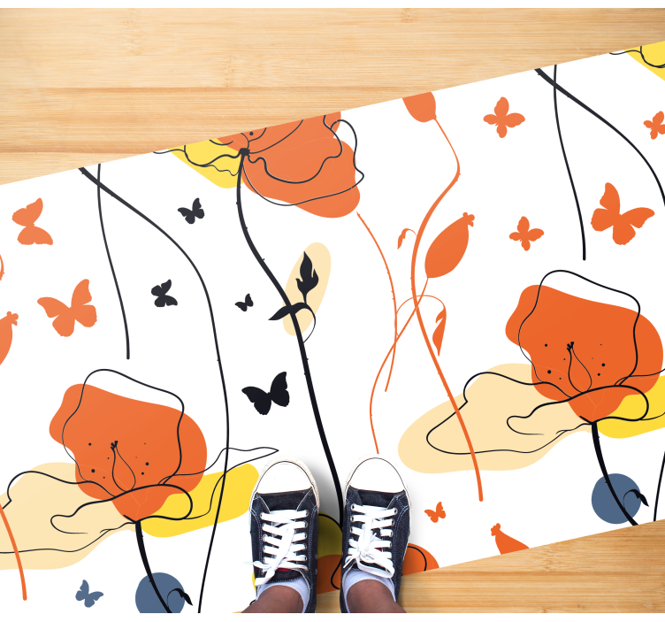 Tapis vinyle plantes motif minimaliste avec des papillons - TenStickers