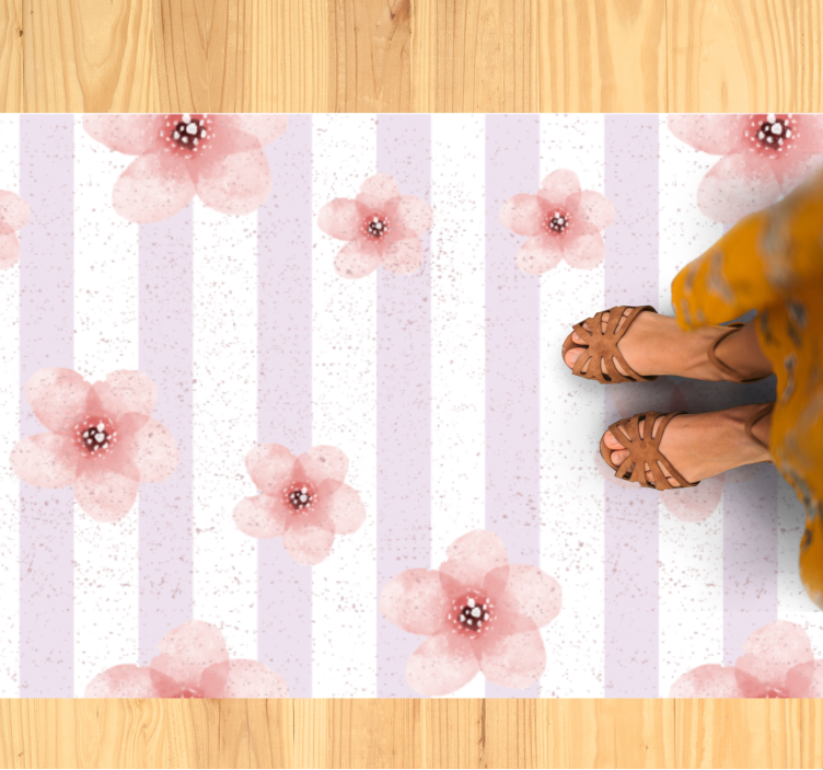 Tapis vinyle plantes rayures roses - TenStickers