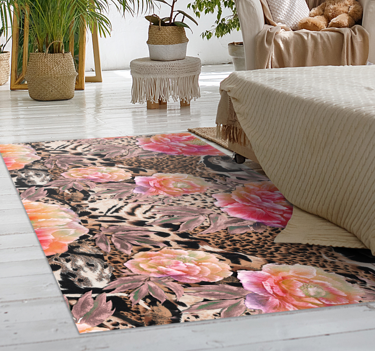 Tapis vinyle plantes roses peintes colorées - TenStickers
