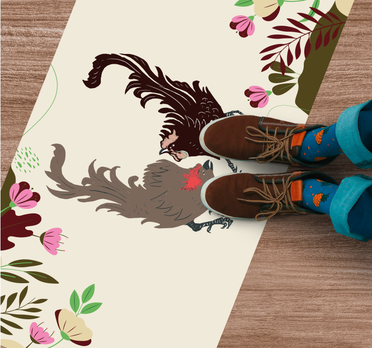 Tapis vinyle animal scène florale de pigeons - TenStickers