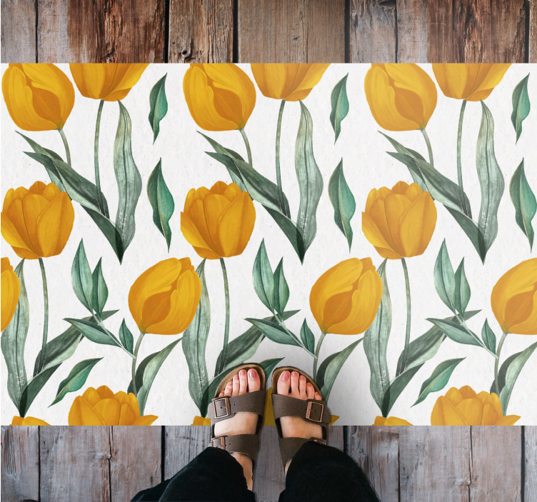 Tapis vinyle plantes tulipes jaune vif - TenStickers