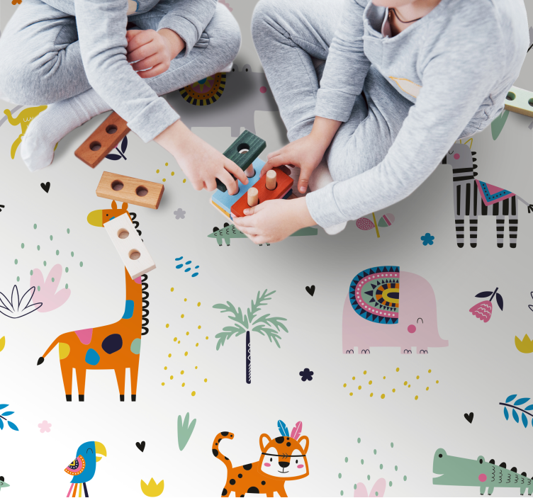 Tapis vinyle bébé thème de safari joyeux - TenStickers