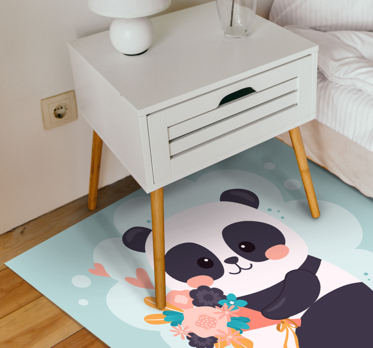 Tapis vinyle pour enfants panda avec des fleurs - TenStickers
