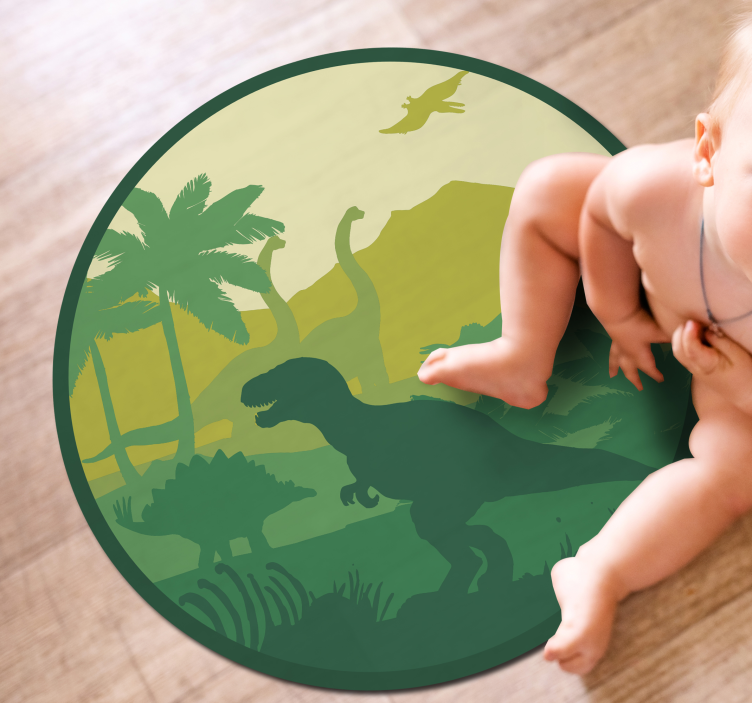 Tapis vinyle bébé scène d'aventure de dinosaures - TenStickers