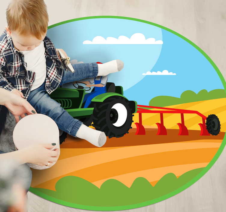 Tapis vinyle pour enfants scène de tracteur agricole - TenStickers
