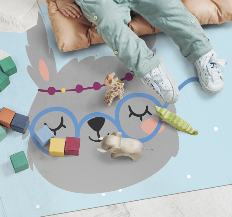 Tapis vinyle pour enfants lapin gris nordique avec lunettes - TenStickers