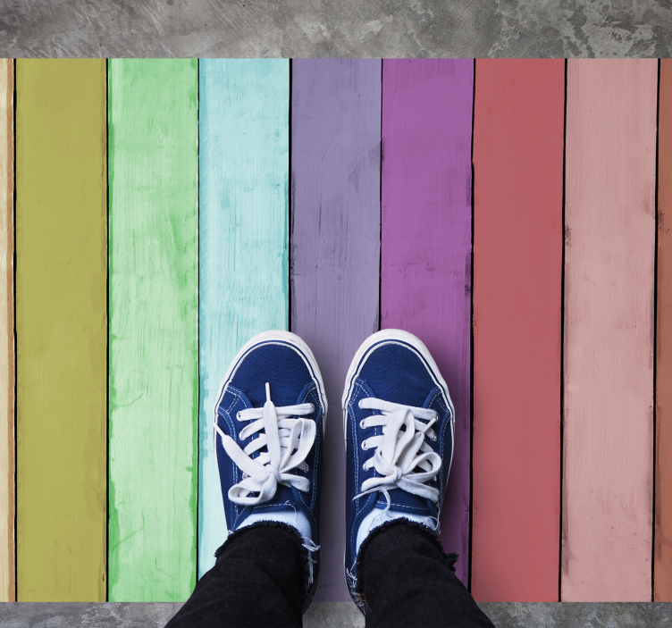 Tapis vinyle imitation parquet lignes arc-en-ciel vibrantes - TenStickers