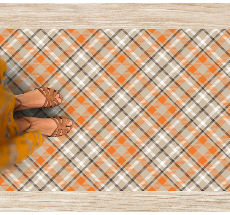 Tapis vinyle rayures motif à carreaux orange - TenStickers