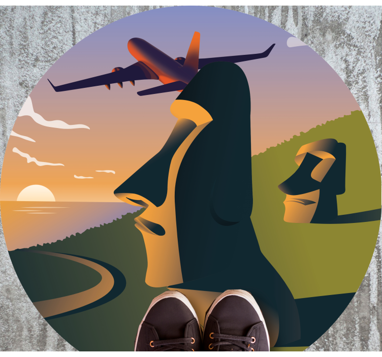 Tapis vinyle rond coucher de soleil sur l'île de pâques - TenStickers