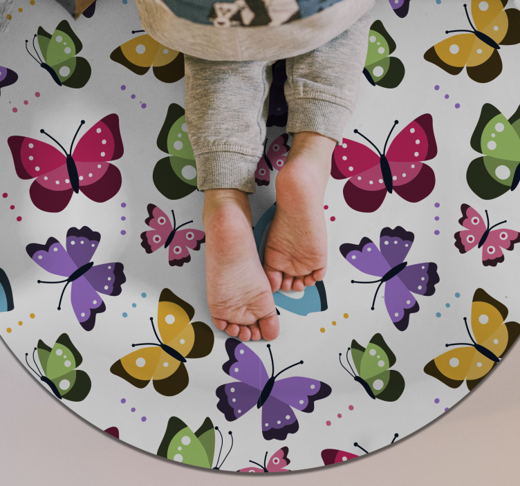 Tapis vinyle rond motif papillons colorés - TenStickers