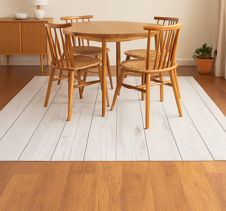 Tapis vinyle salle à manger bois blanc patiné - TenStickers