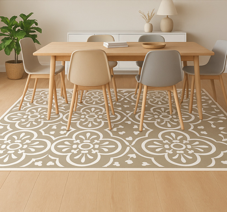 Tapis vinyle salle à manger bordure encaustique monochrome - TenStickers