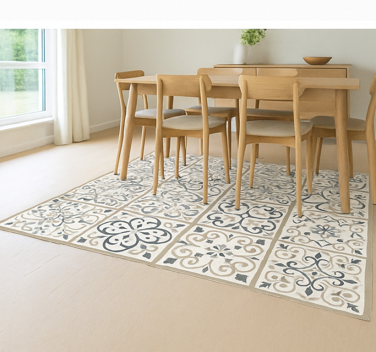 Tapis vinyle salle à manger motif carrelé neutre - TenStickers