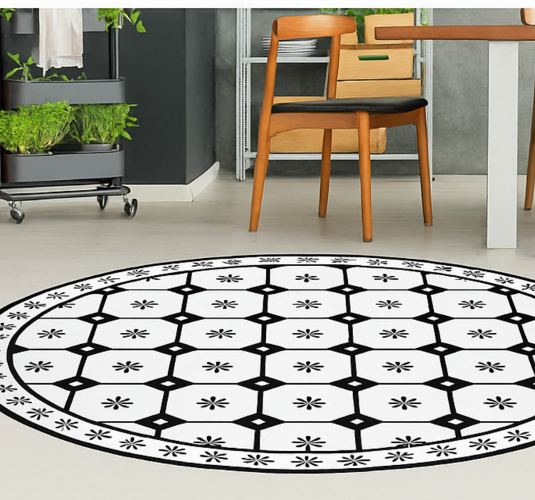 Tapis vinyle salle à manger motif de carreaux noir et blanc - TenStickers