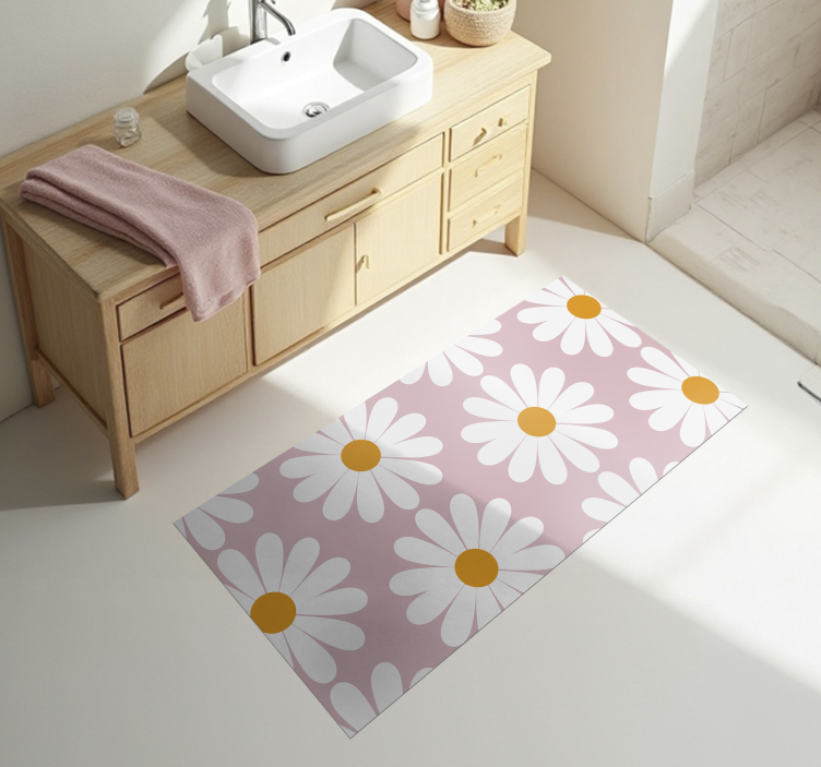 Tapis vinyle salle de bain marguerite sur fond rose - TenStickers