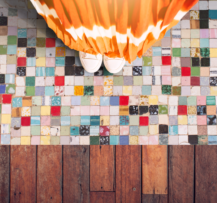 Tapis vinyle salle de bain vieilles tuiles colorées - TenStickers