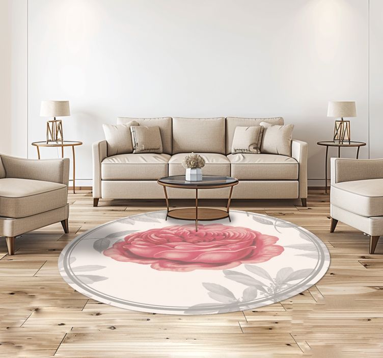 Tapis vinyle rond salon imprimé fleur rose - TenStickers