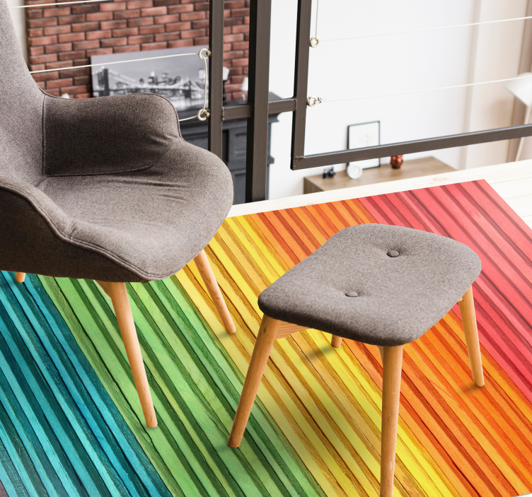 Tapis vinyle imitation parquet couches à rayures arc-en-ciel - TenStickers