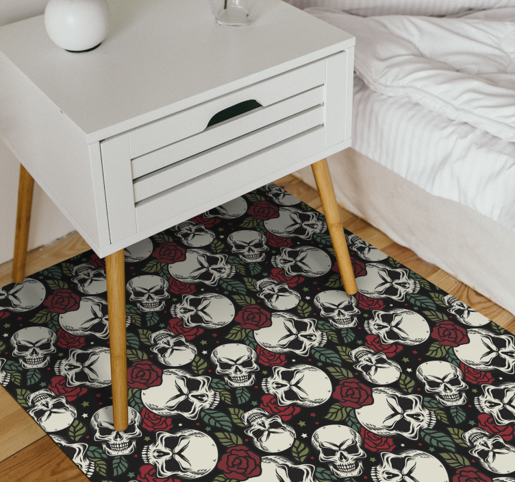 Tapis vinyle pour halloween motif crâne et rose - TenStickers