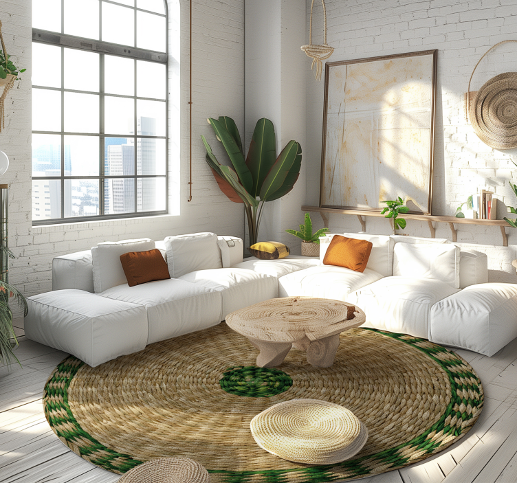 Tapis vinyle salon rond effet tissé - TenStickers