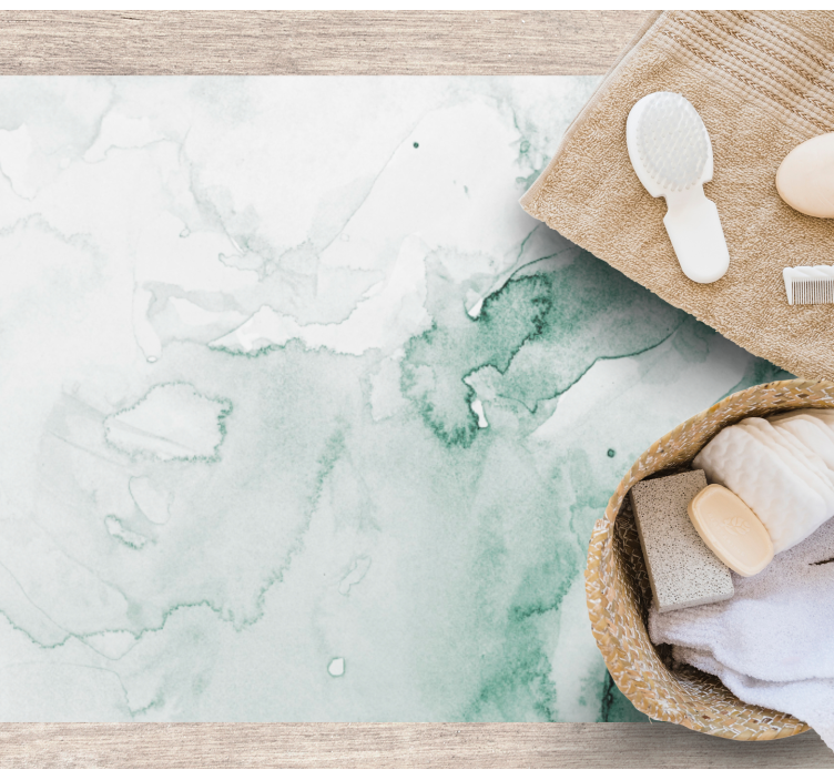 Tapis vinyle salle de bain moderne aquarelle blanc et vert - TenStickers