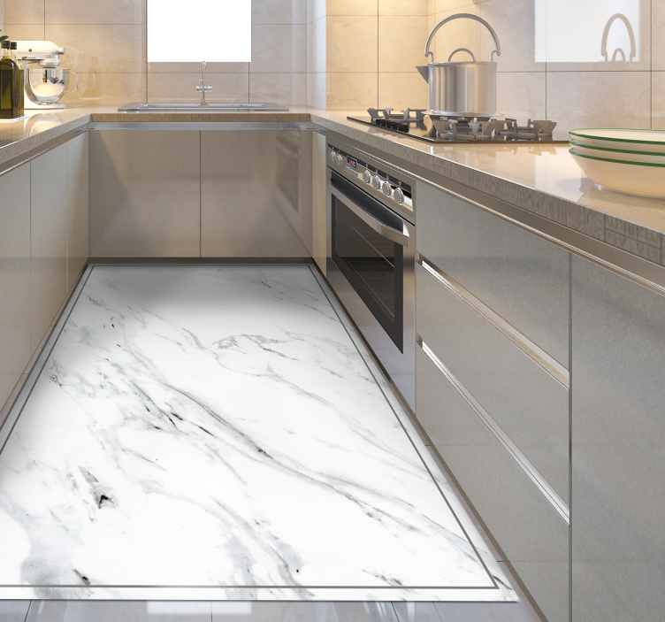 Tapis vinyle cuisine marbre avec contour - TenStickers