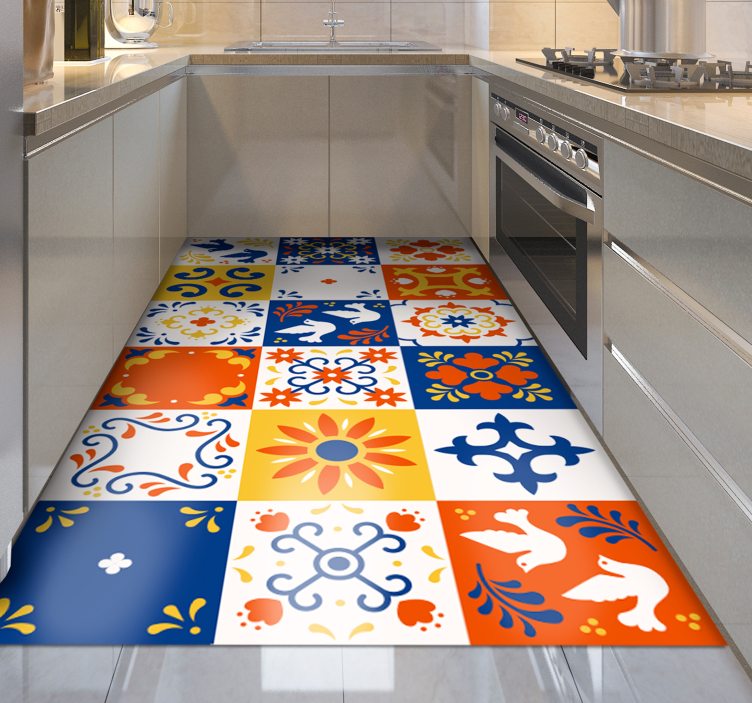 Tapis vinyle cuisine motif carreaux mexicains - TenStickers