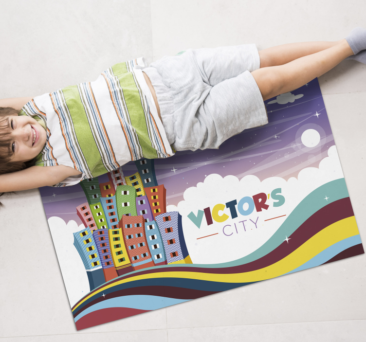 Tapis vinyle personnalisé arc en ciel de paysage urbain - TenStickers